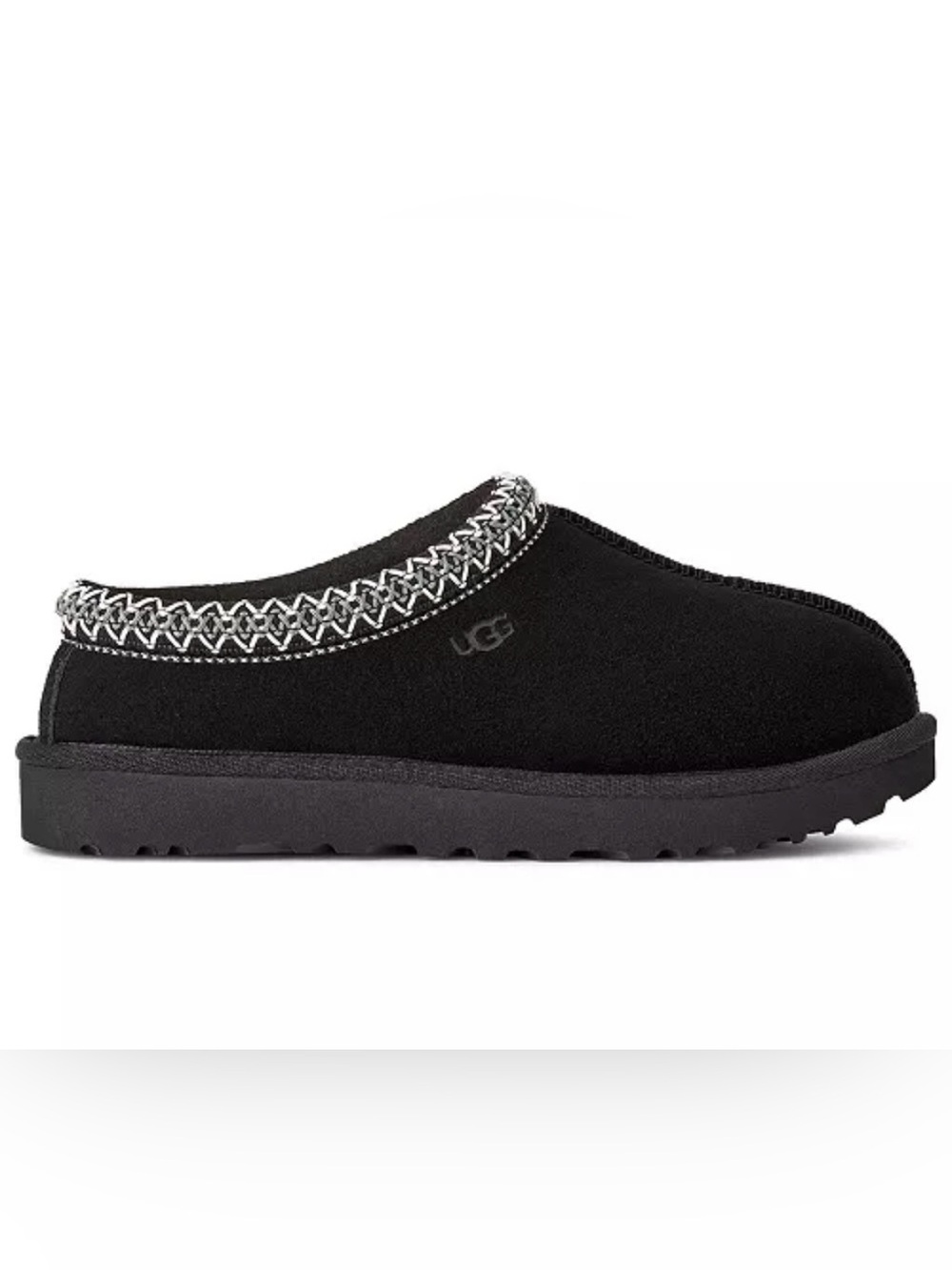 UGG Black Suede Slip-On Talisman Slippers with Contrasting Stitch